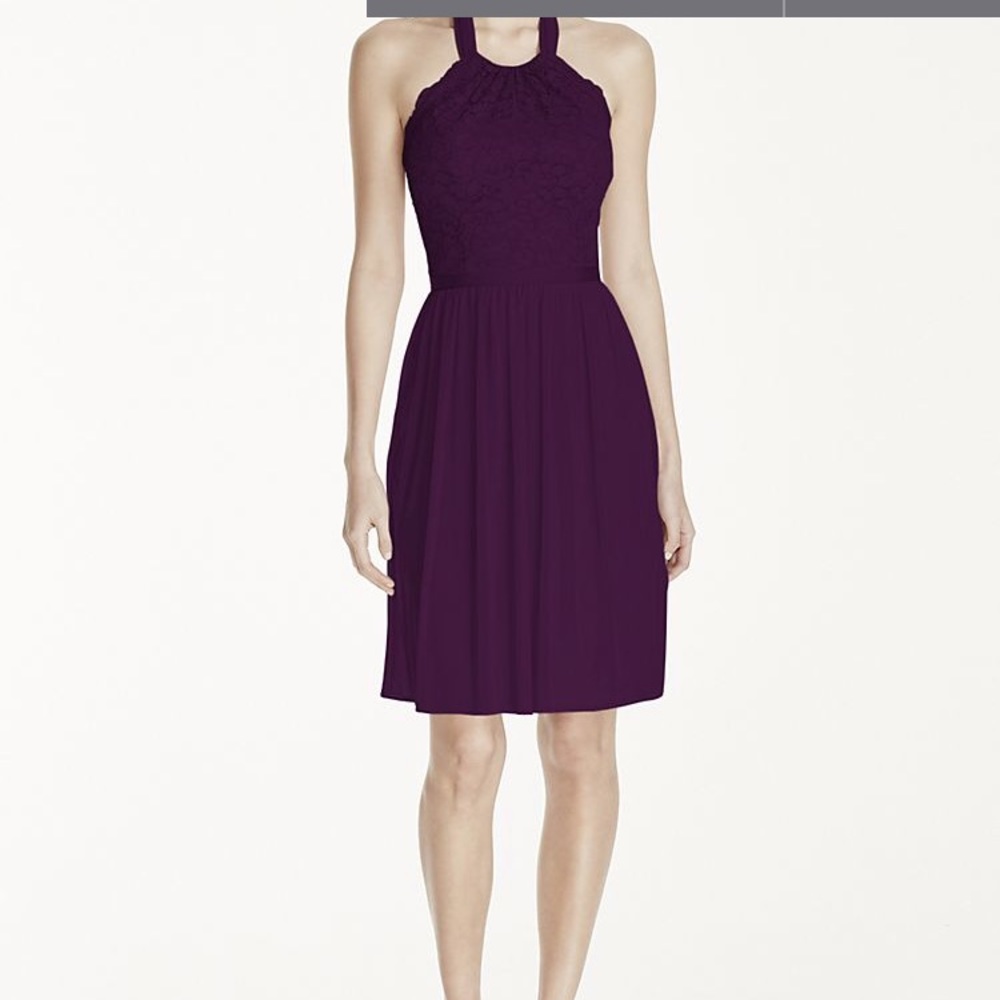 Plum lace + chiffon cocktail dress